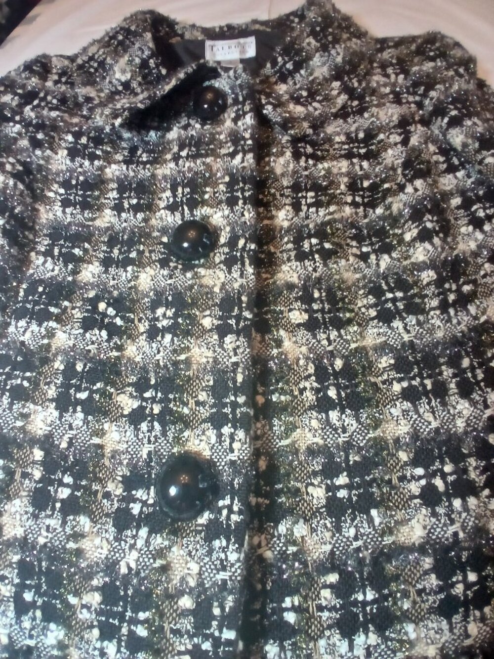 Talbots Size 4 Black Gold Metallic Tweed Wool Blend Jacket Blazer